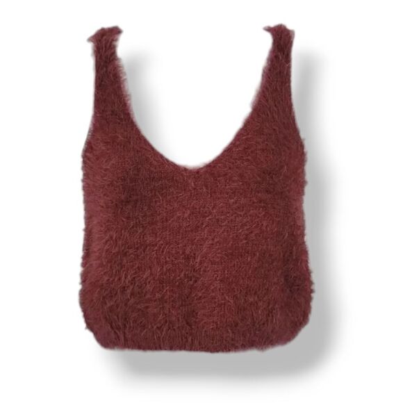 Lulu's Road to Cozy Washed Burgundy Fuzzy Cropped Tank Top Size Small - Picture 1 of 10